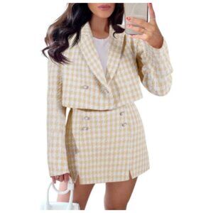 ✨✨Cicy Bell Cropped Tweed Blazer 2 Piece Outfits and Mini Skirt Sets Small NWOT